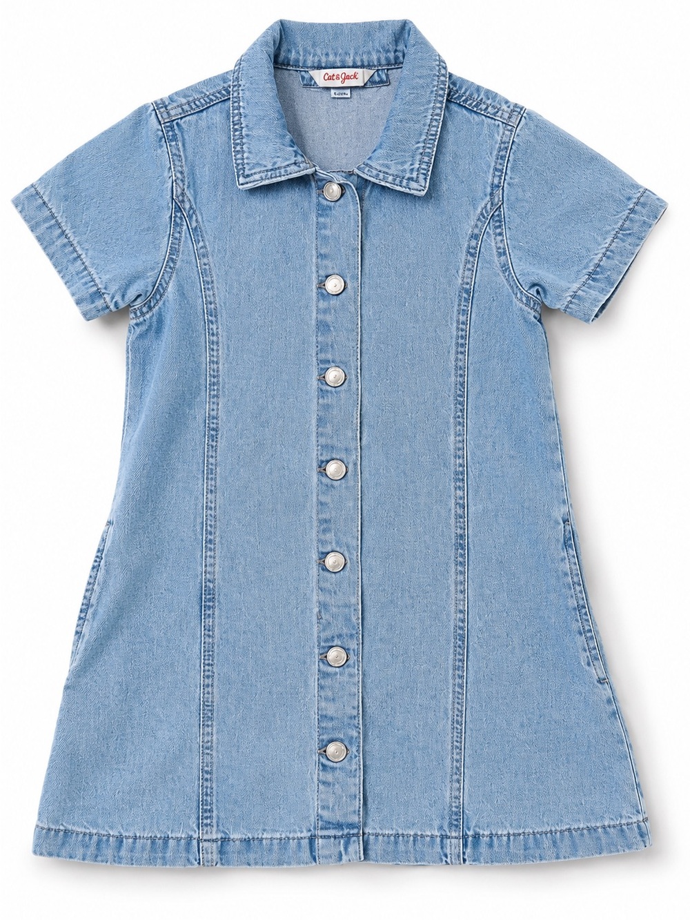 Cat & Jack Girls Denim Button Front Dress Size M 8 Light Wash Short Sleeve